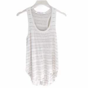 Athleta White and Gray Striped Tank Top